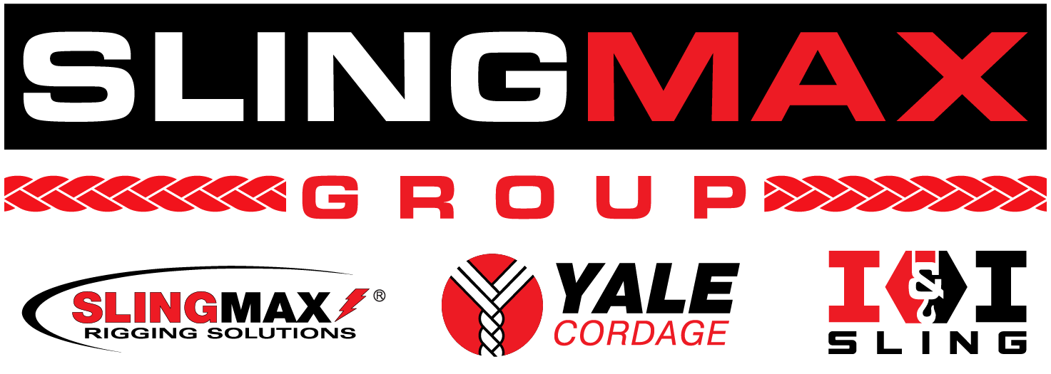 Slingmax Group logo featuring Slingmax Rigging Solutions, Yale Cordage, and I&I Sling logos at the bottom.