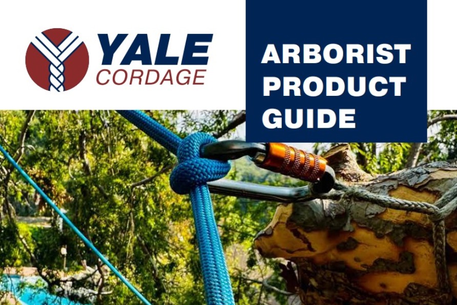 Arborist product guide cover featuring tree climbing gear and blue ropes from Yale Cordage.
