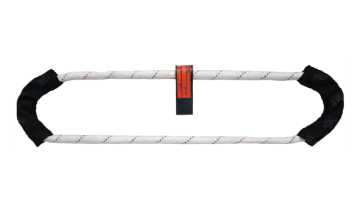 White and black rope with protective sleeves and red label in the center.