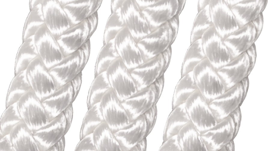 Close-up of three thick, shiny white braids side by side, showcasing texture and intricate weave detail.